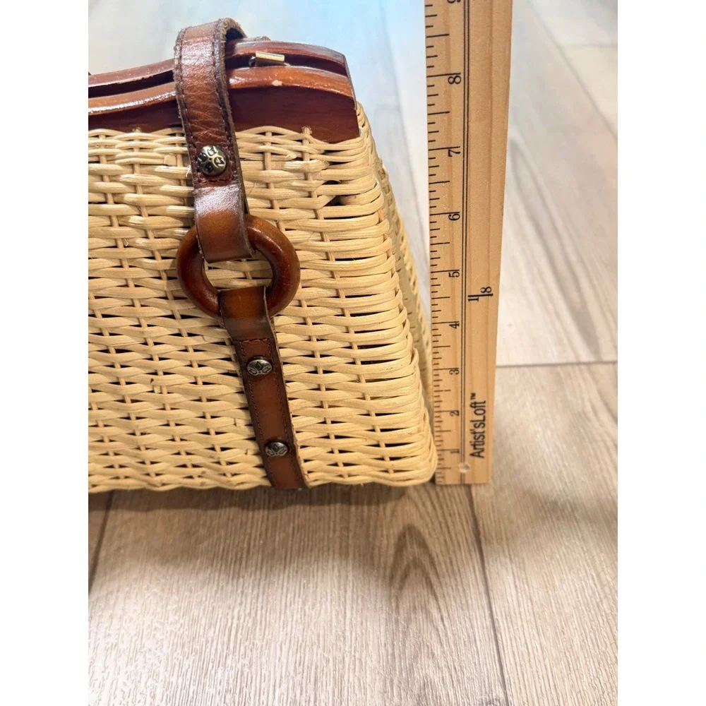 Patricia Nash Wicker Satchel Leather Trim Straw Handbag Brown Tan with Scarf